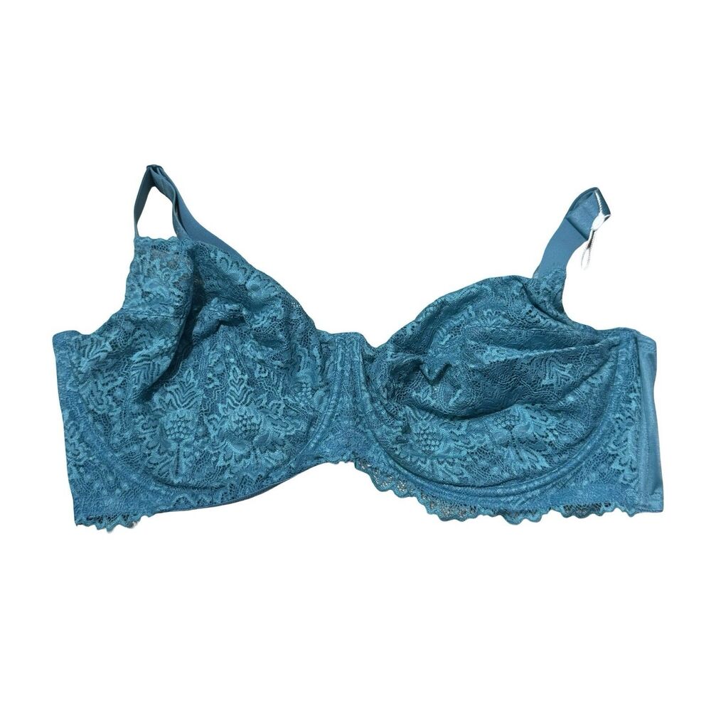 NWOT HSIA Women’s Teal Lace Sexy Underwire Bra Sz 44G Adjustable Strap Hook Eye